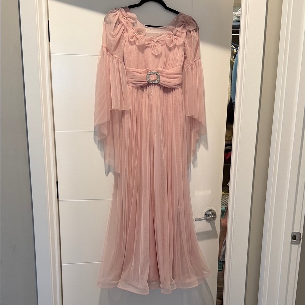 Girls Pink Chiffon Flower Accent Dress